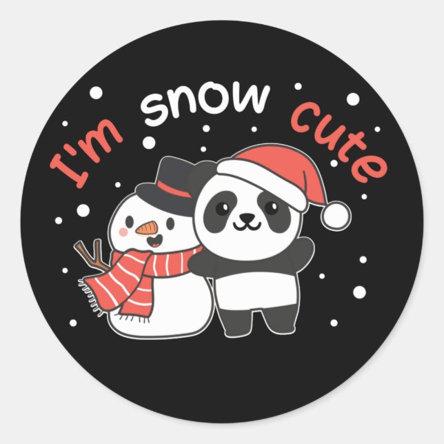 Panda I'm Snow Cute Snowman Snow Pun Classic Round Sticker (Front)