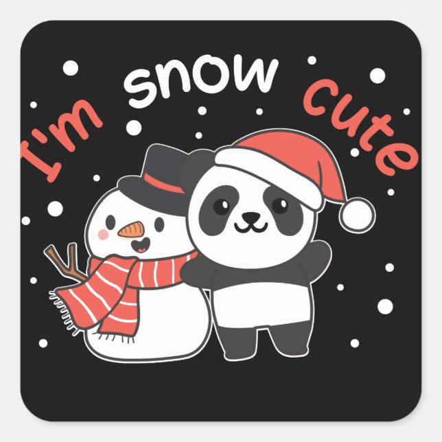 Panda I'm Snow Cute Snowman Snow Pun Square Sticke Sticker (Front)