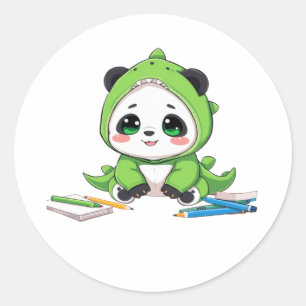 Panda in a dinosaur costume classic round sticker