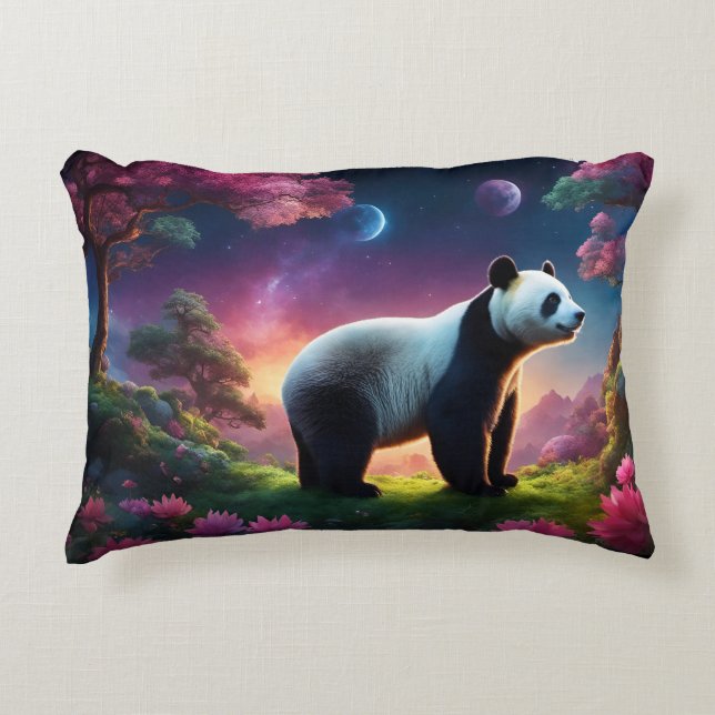 Panda in a Fantasy Garden Accent Pillow (Front)