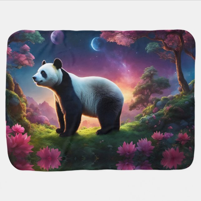 Panda in a Fantasy Garden Baby Blanket (Horizontal)