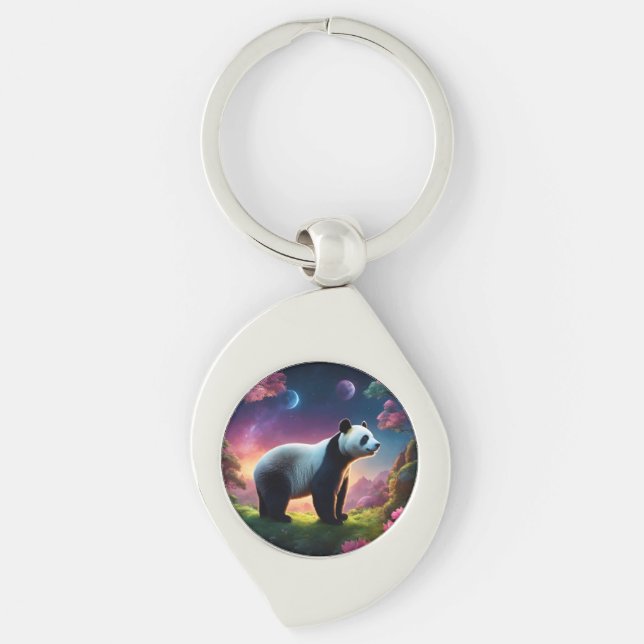 Panda in a Fantasy Garden Keychain (Front)