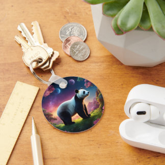 Panda in a Fantasy Garden Keychain