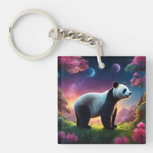 Panda in a Fantasy Garden Keychain
