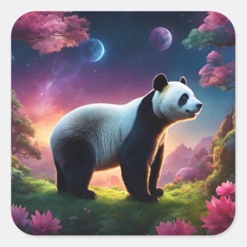 Panda in a Fantasy Garden Square Sticker