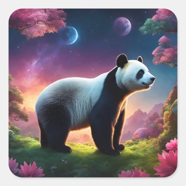 Panda in a Fantasy Garden Square Sticker (Front)