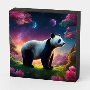Panda in a Fantasy Garden Wooden Box Sign