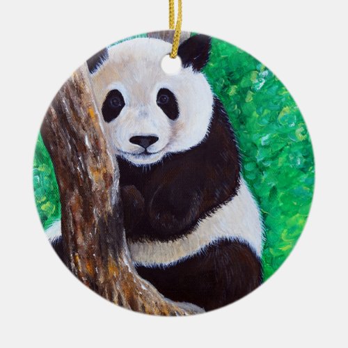 Panda in a Tree Painting Ceramic Ornament