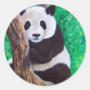 Panda in a Tree Painting Classic Round Sticker