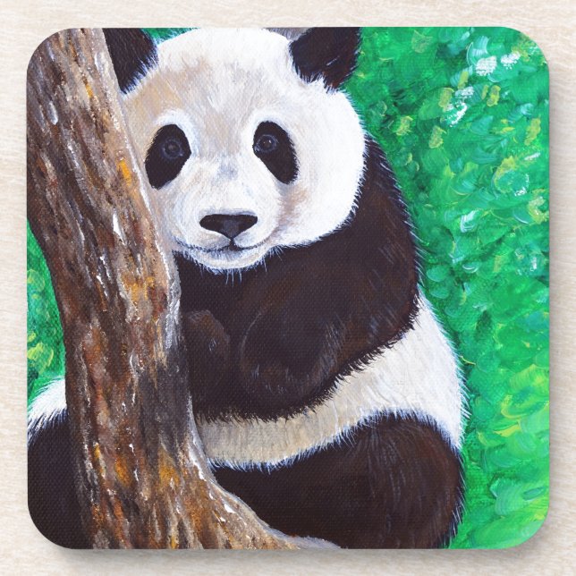Panda in a Tree Painting Coaster (Front)