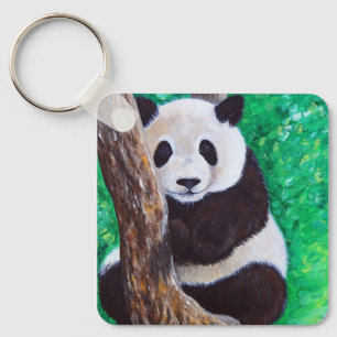 Panda in a Tree Painting Keychain