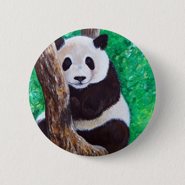 Panda in a Tree Painting Pinback Button (Front)