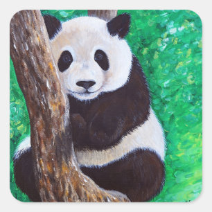 Panda in a Tree Painting Square Sticker