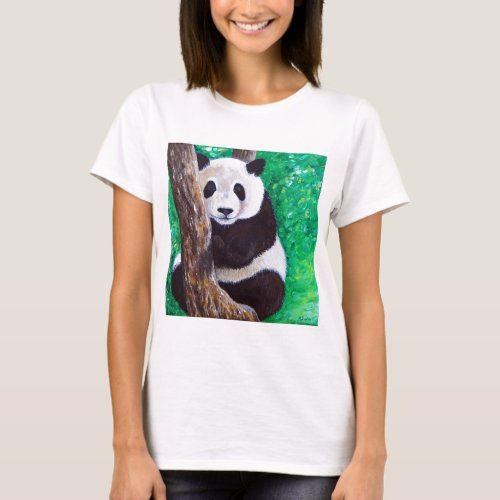Panda in a Tree Painting T_Shirt