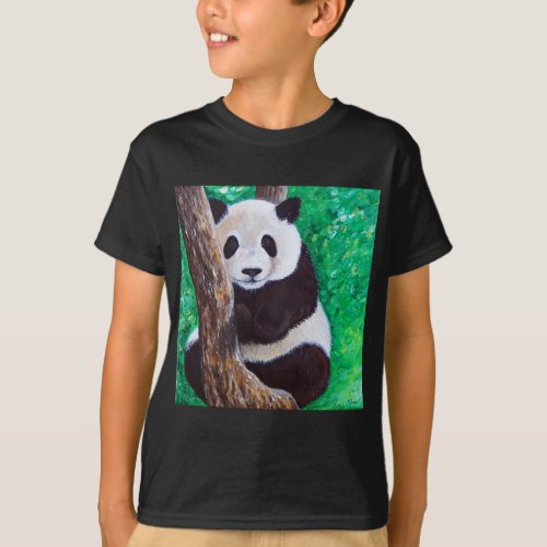 Panda in a Tree Painting T_Shirt