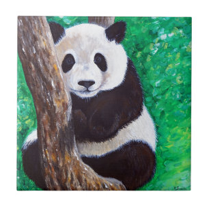 Panda in a Tree Painting Tile