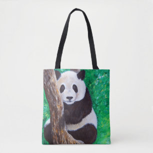 Panda in a Tree Painting Tote Bag