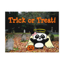 Panda in Angel Costume in Scary Graveyard
