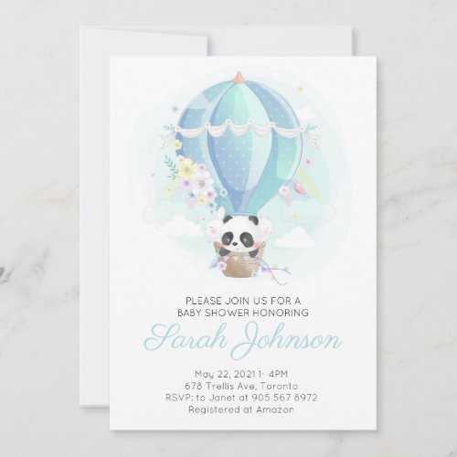 Panda in Hot Air Balloon Baby Shower Invitation