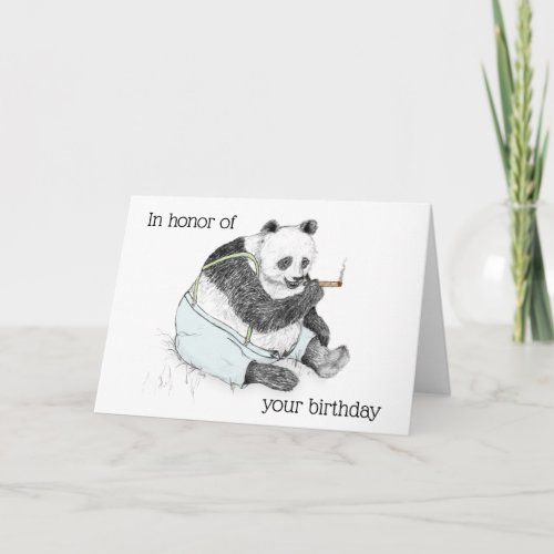 Panda in Pants Lights Cigar to Honor Birthday Card