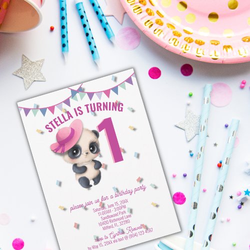 Panda in Pink Hat _ Personalized Birthday Invite