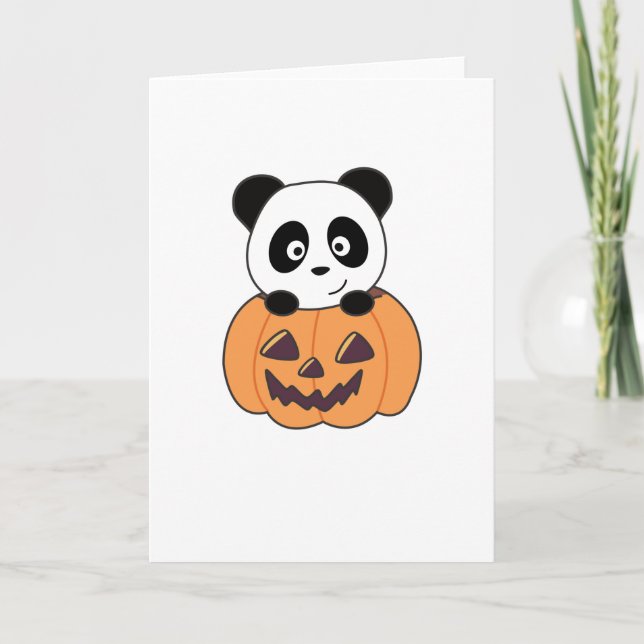 Panda In Pumpkin Sweet Pandas Happy Halloween Card (Front)