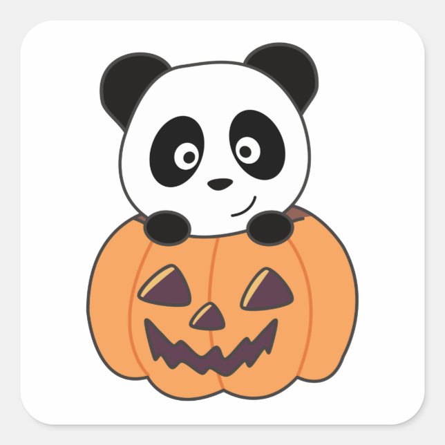 Panda In Pumpkin Sweet Pandas Happy Halloween Squa Square Sticker (Front)