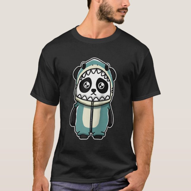 Panda In Shark Baseball T-Shirt (Front)