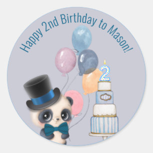 Panda in Top Hat Baby's 2nd Birthday Classic Round Sticker
