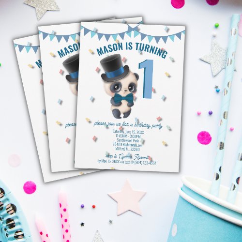 Panda in Top Hat _ Personalized Birthday Invite