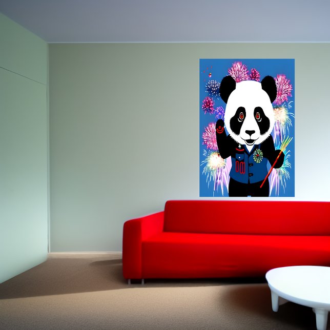 Panda in uniform and firework | AI Art Poster (Creator Uploaded)