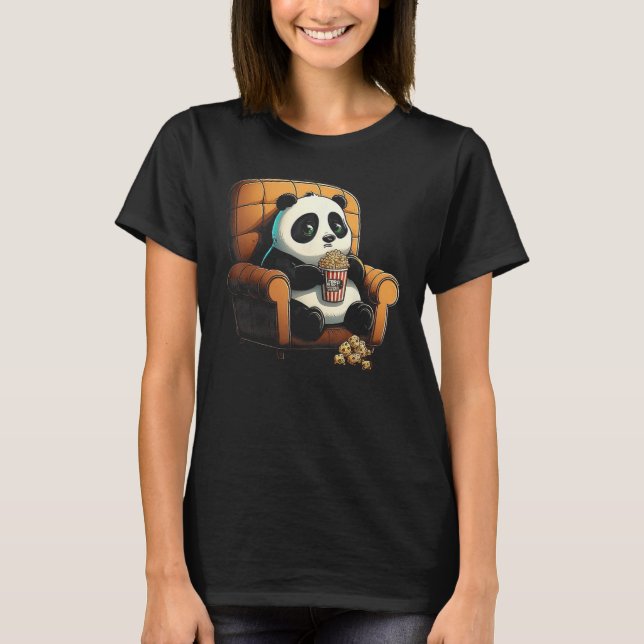 Panda is on the Couch Eating Popcorn T-Shirt (Front)