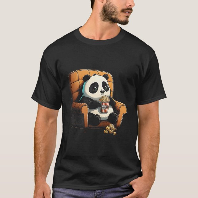 Panda Is On The Couch Eating Popcorn T-Shirt (Front)