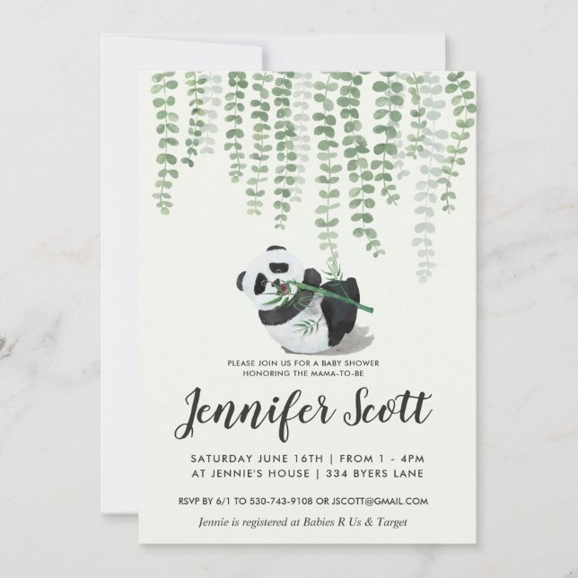 Panda Jungle Baby Shower Invitation (Front)
