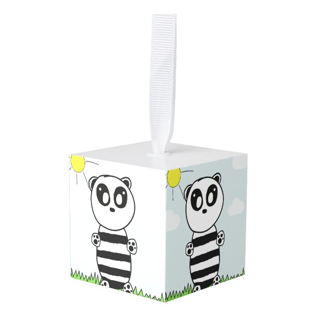 Panda Kids   Cube Ornament (Front Angled)