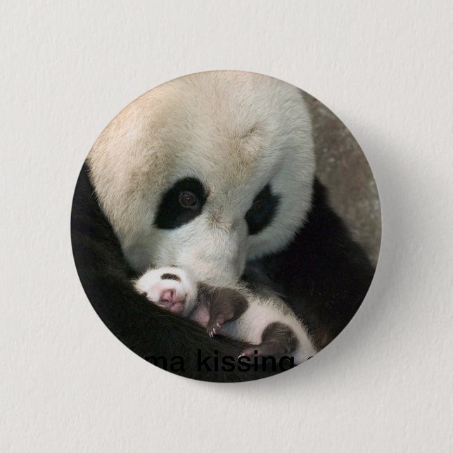 Panda kissing cub button (Front)