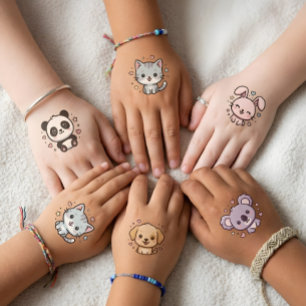 Panda, Kitten, Puppy, Bunny & Koala Animals Kids  Temporary Tattoos
