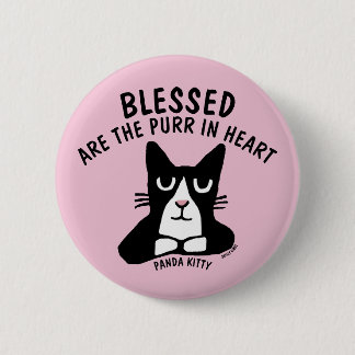Panda Kitty Cat buttons, BLESSED ARE PURR IN HEART Button