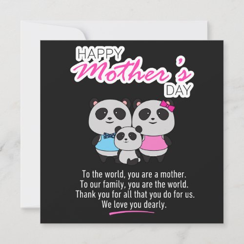 Panda Koala Bear Mothers Day  Holiday Card