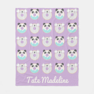 Panda Koala Kawaii Donut Pattern Personalized Fleece Blanket