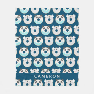 Panda Koala Kawaii Donuts Blue Personalized Name Fleece Blanket