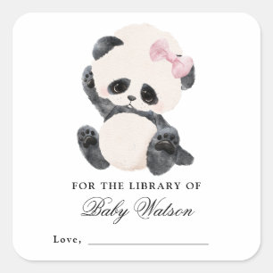 Panda Library Book Baby Shower Square Sticker