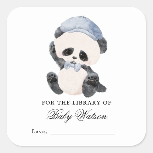 Panda Library Book Baby Shower Square Sticker