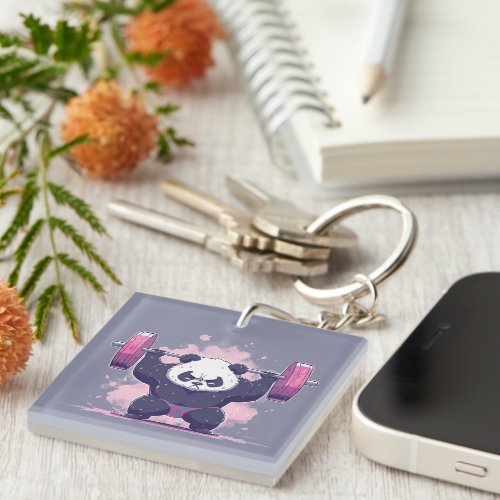 Panda lifting weights design keychain