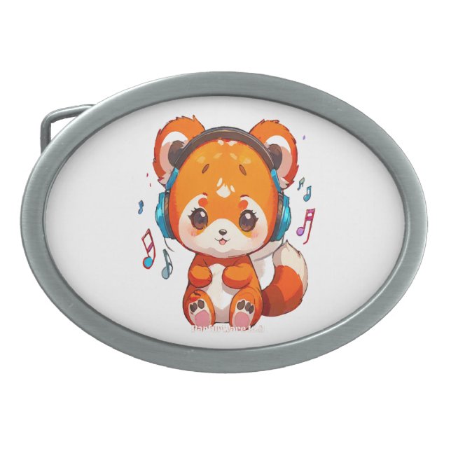 Panda Listening to Kpop Music Belt Buckle (Front)