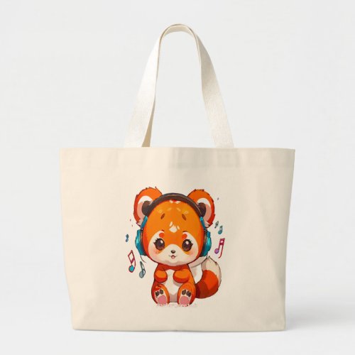 Panda Listening to Kpop Music Large Tote Bag