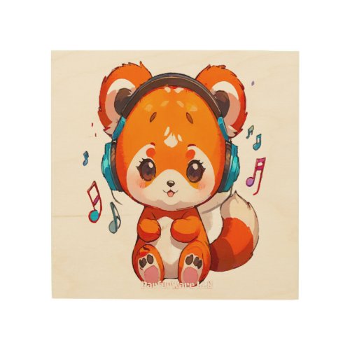 Panda Listening to Kpop Music Wood Wall Art