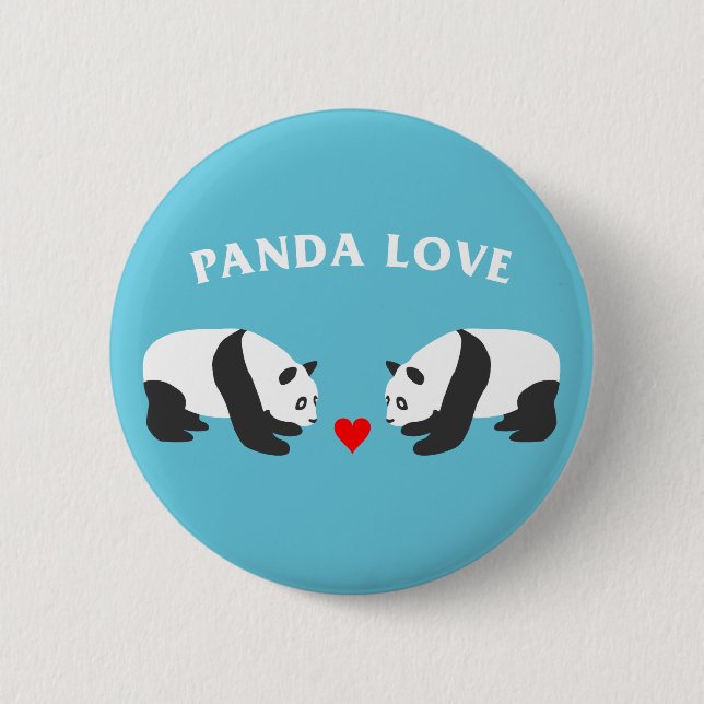Panda Love (Blue) Pinback Button (Front)