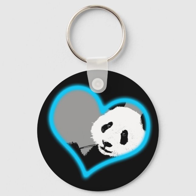 panda love. neon light. keychain (Front)