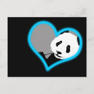 panda love. neon light. postcard